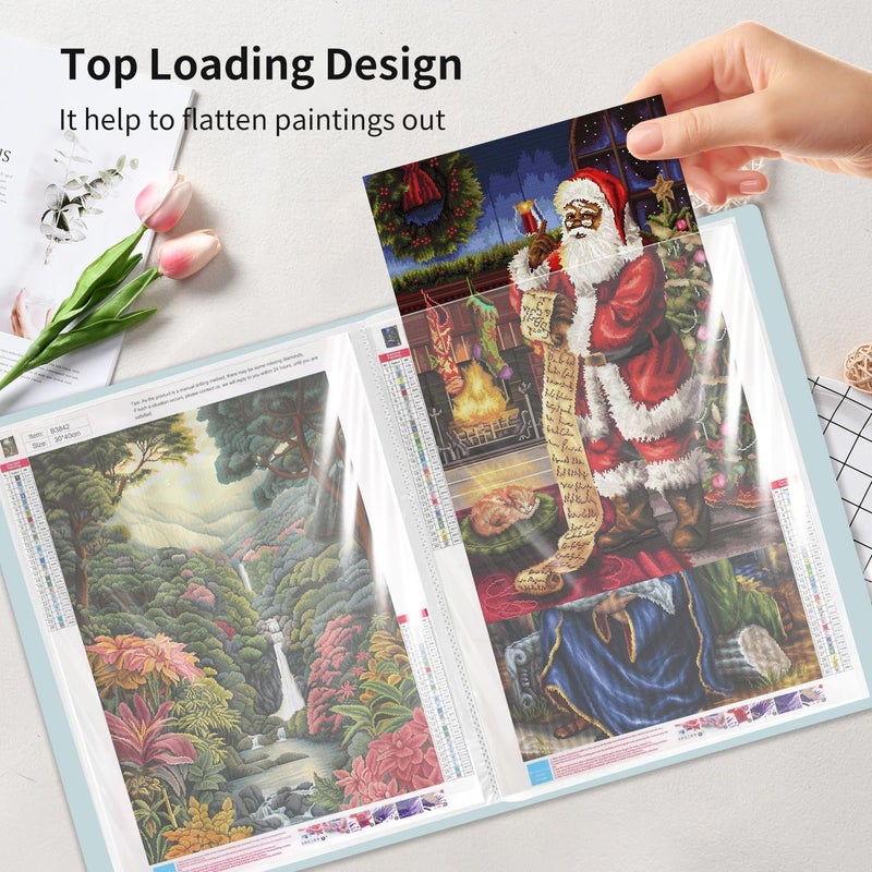 HOWUKE A3 Diamond Painting Storage Book, 60 Views Art Portfolio Presentations Folder with 30 Pages Protectors, 17.3x12.8in Green - Image 5